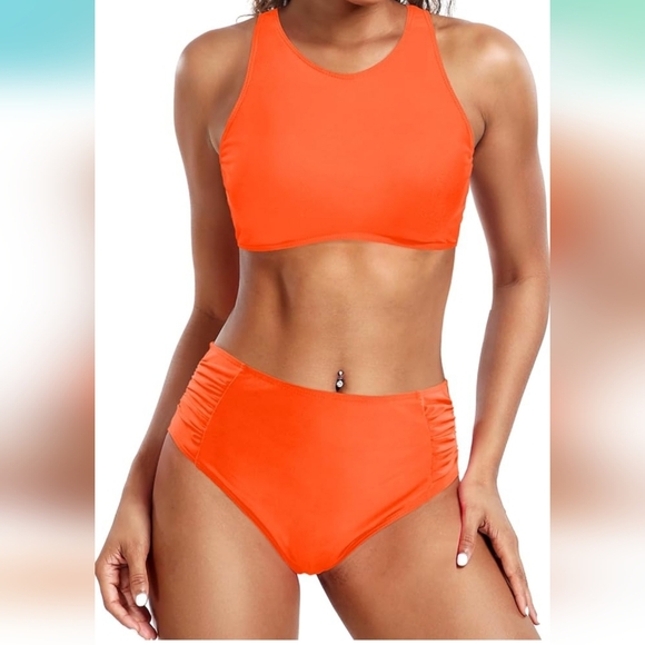 Holipick Women High Waisted Two Piece Bikini Set Racerback Bathing Suit Sporty C - Picture 2 of 7